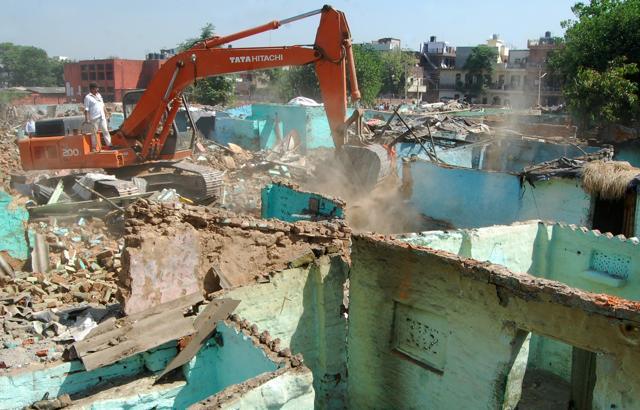 Illegal structures being razed. (Gurminder Singh/HT Photo) Illegal structures being razed. (Gurminder Singh/HT Photo)