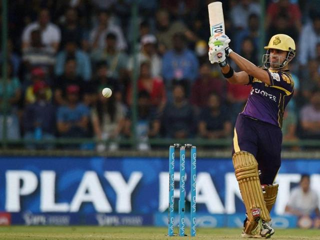 Kolkata Knight Riders' captain Gautam Gambhir plays the pull shot. (PTI)