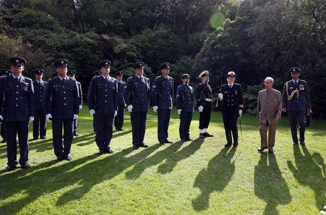President Pranab Mukherjee inspects the guard of honour during an official Maori welcome or powhiri at Government House in Auckland on Saturday. (AFP) President Pranab Mukherjee inspects the guard of honour during an official Maori welcome or powhiri at Government House in Auckland on Saturday. (AFP)
