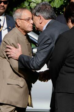 President Pranab Mukherjee being welcomed in traditionally Maori Style by Gregory Baughen, official secretary of Governor General Sir Jerry Mateparae. (PTI) President Pranab Mukherjee being welcomed in traditionally Maori Style by Gregory Baughen, official secretary of Governor General Sir Jerry Mateparae. (PTI)