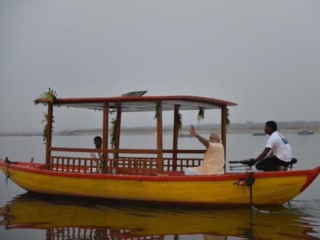 PM Modi on a boat in Varanasi. (Photo: PIB/Twitter) PM Modi on a boat in Varanasi. (Photo: PIB/Twitter)