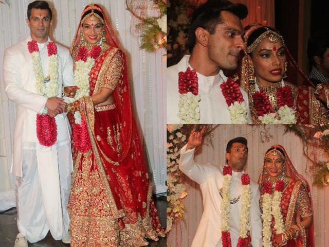 Actress Bipasha Basu married her Alone co-star Karan Singh Grover in a private ceremony on Saturday. The 37-year-old actress looked stunning in a red ensemble.(Instagram)