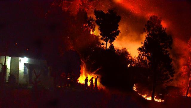 A fire in Buakhal in Pauri. (Arvind Moudgil /HT Photo) A fire in Buakhal in Pauri. (Arvind Moudgil /HT Photo)