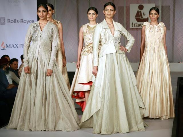 Models walk the ramp for designer Samant Chauhan at the show. (IANS) Models walk the ramp for designer Samant Chauhan at the show. (IANS)