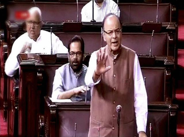 Finance Minister Arun Jaitley speaks in the Rajya Sabha in New Delhi on Monday. (PTI) Finance Minister Arun Jaitley speaks in the Rajya Sabha in New Delhi on Monday. (PTI)
