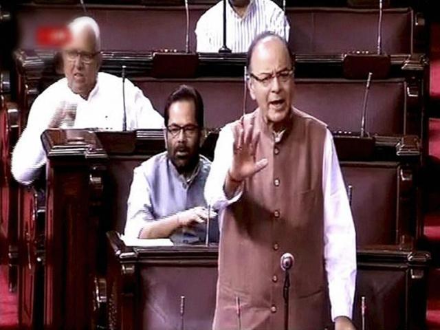 Finance Minister Arun Jaitley speaks in the Rajya Sabha in New Delhi on Monday. (PTI) Finance Minister Arun Jaitley speaks in the Rajya Sabha in New Delhi on Monday. (PTI)