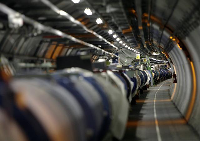 A view of the Large Hadron Collider in its tunnel at the European Particle Physics Laboratory. (AP File Photo) A view of the Large Hadron Collider in its tunnel at the European Particle Physics Laboratory. (AP File Photo)