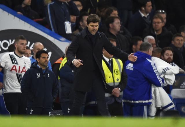 Tottenham's manager Mauricio Pochettino looks dejected after the draw with Chelsea. (Reuters Photo) Tottenham's manager Mauricio Pochettino looks dejected after the draw with Chelsea. (Reuters Photo)