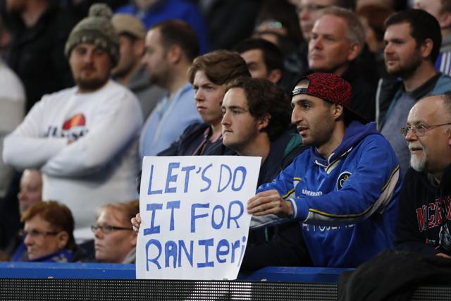 A Chelsea fan displays a banner in reference to Leicester City manager Claudio Ranieri. (Reuters Photo) A Chelsea fan displays a banner in reference to Leicester City manager Claudio Ranieri. (Reuters Photo)