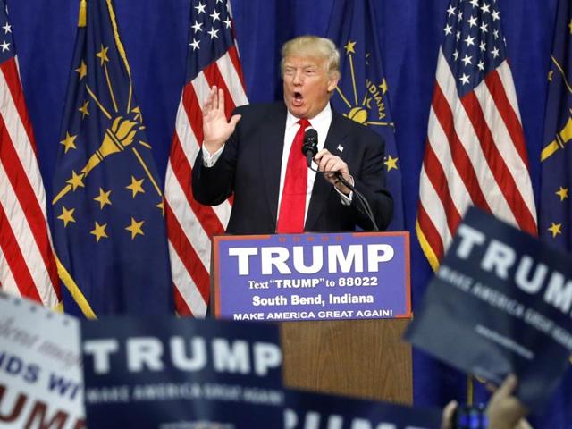 Republican presidential candidate Donald Trump speaks during a rally at The Palladium in Carmel, Indiana. (AP Photo) Republican presidential candidate Donald Trump speaks during a rally at The Palladium in Carmel, Indiana. (AP Photo)