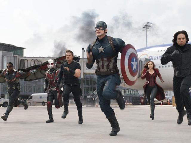 In this image released by Disney, Anthony Mackie, from left, Paul Rudd, Jeremy Renner, Chris Evans, Elizabeth Olsen and Sebastian Stan appear in a scene from Captain America: Civil War. (AP)