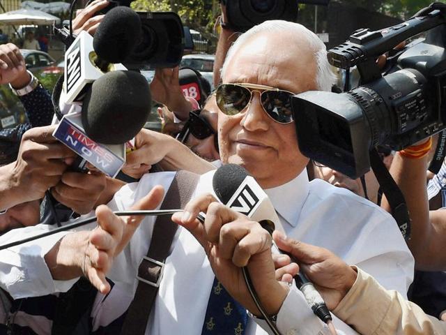 Former Air Chief Marshal SP Tyagi at the CBI headquarters in New Delhi on May 2. (PTI)