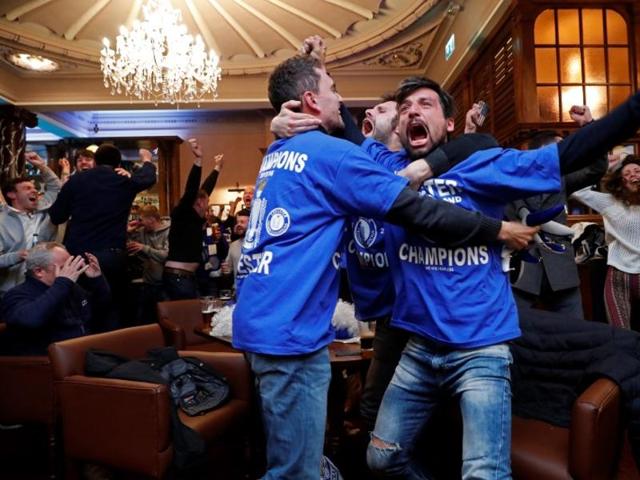Leicester City fans watch the Chelsea v Tottenham Hotspur game in pub in Leicester. Leicester City fans watch the Chelsea v Tottenham Hotspur game in pub in Leicester.