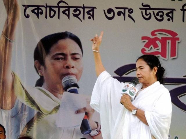 West Bengal chief minister and Trinamool Congress chief Mamata Banerjee during an election rally in Coochbehar district.(PTI Photo)