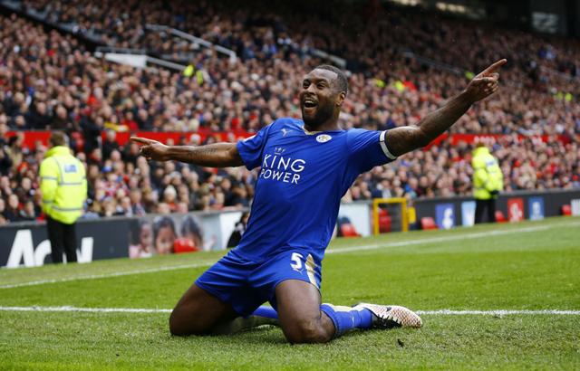 Leicester City's Wes Morgan celebrates scoring their first goal against Manchester United. (Reuters) Leicester City's Wes Morgan celebrates scoring their first goal against Manchester United. (Reuters)