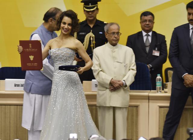 President Pranab Mukherjee presents Best Actress award to Kangana Ranaut during the 63rd National Film Awards ceremony. (Raj K Raj/ HT Photo) President Pranab Mukherjee presents Best Actress award to Kangana Ranaut during the 63rd National Film Awards ceremony. (Raj K Raj/ HT Photo)