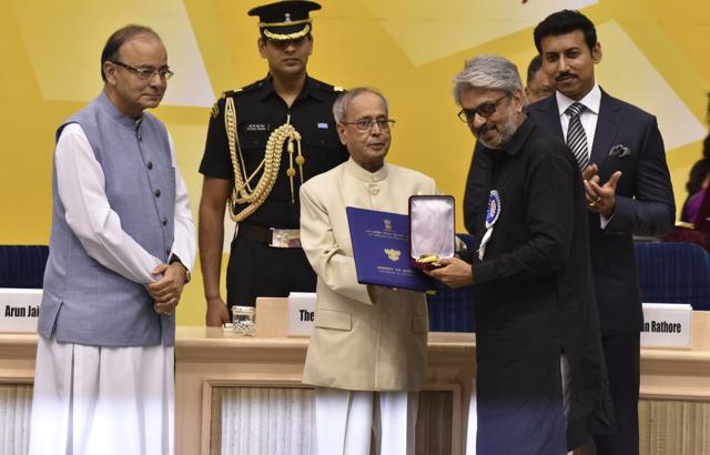 President of India Pranab Mukherjee presenting Best director award to Sanjay Leela Bansali for Bajirao Mastani during the 63rd National Film Awards. (HT Photo) President of India Pranab Mukherjee presenting Best director award to Sanjay Leela Bansali for Bajirao Mastani during the 63rd National Film Awards. (HT Photo)