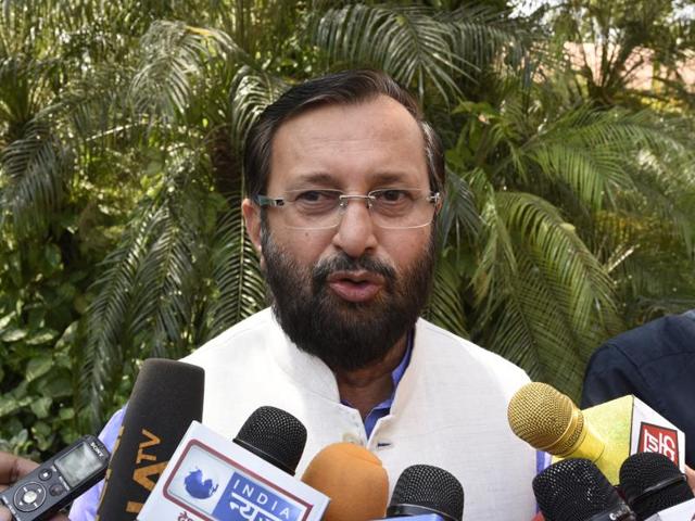 New Delhi, India- May 2, 2016: Union Minister of State Information and Broadcasting (Independent Charge) / Environment, Forest and Climate Change (Independent Charge) / Parliamentary Affairs Prakash Javadekar arrive for the attending Parliament Session in new Delhi, India, on Monday, May 02, 2016. ( Photo by Sonu Mehta/ Hindustan Times)(Hindustan Times) New Delhi, India- May 2, 2016: Union Minister of State Information and Broadcasting (Independent Charge) / Environment, Forest and Climate Change (Independent Charge) / Parliamentary Affairs Prakash Javadekar arrive for the attending Parliament Session in new Delhi, India, on Monday, May 02, 2016. ( Photo by Sonu Mehta/ Hindustan Times)(Hindustan Times)