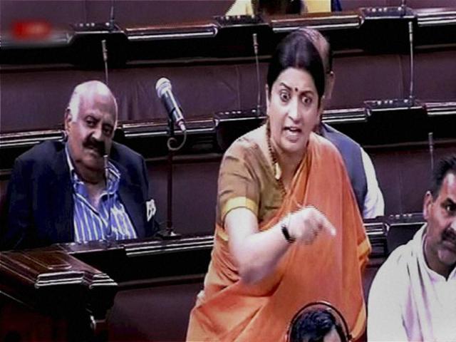 In this file photo, HRD minister Smriti Irani is seen speaking in the Rajya Sabha. (PTI) In this file photo, HRD minister Smriti Irani is seen speaking in the Rajya Sabha. (PTI)