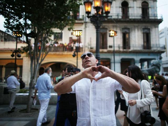 Actor Vin Diesel mingles with crowds in Havana ahead of the Chanel show. Diesel is in town shooting the latest Fast and Furious action movie. (REUTERS) Actor Vin Diesel mingles with crowds in Havana ahead of the Chanel show. Diesel is in town shooting the latest Fast and Furious action movie. (REUTERS)