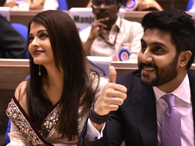 Aishwarya Rai Bachchan and Abhishek Bachchan during the 63rd National Film Awards function in New Delhi . (Ajay Aggarwal/HT Photo) 