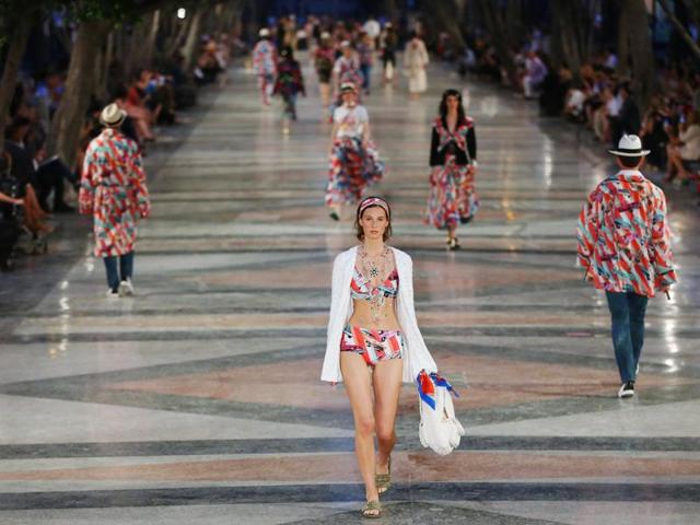 There were plenty of references to Cuba in this catwalk collection. Aside from the show’s soundtrack of Latin music, the collection generally seemed a little more festive than usual. (REUTERS) There were plenty of references to Cuba in this catwalk collection. Aside from the show’s soundtrack of Latin music, the collection generally seemed a little more festive than usual. (REUTERS)