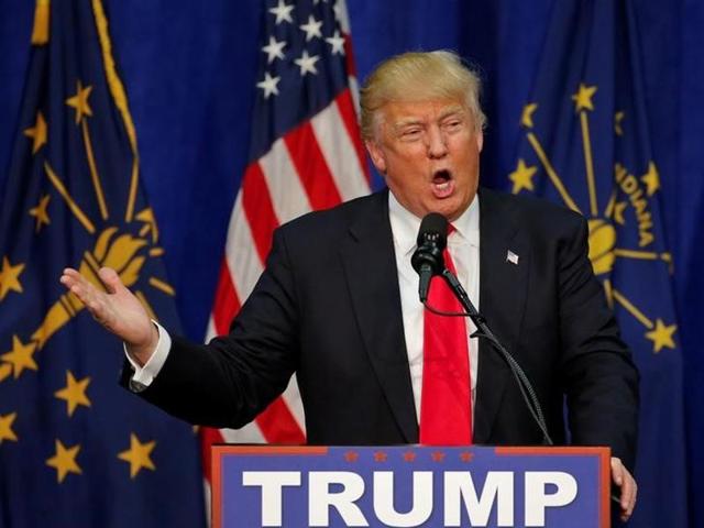 US Republican presidential candidate Donald Trump speaks during a campaign rally at the Century Center in South Bend, Indiana.