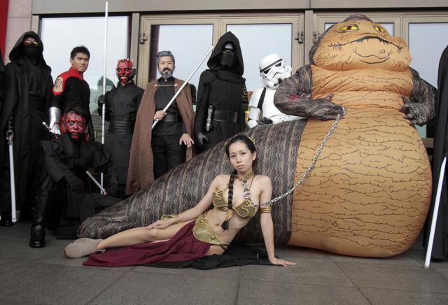 Fans dressed as movie Star Wars characters pose as they cerebrate the Star Wars Day in Taipei, Taiwan. (AP) Fans dressed as movie Star Wars characters pose as they cerebrate the Star Wars Day in Taipei, Taiwan. (AP)