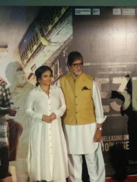 Vidya Balan and Amitah Bachchan at the trailer launch of TE3N. (Twitter)