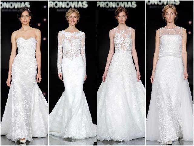 In the show finale, Pronovias creative director, Hervé Moreau, took to the stage with Irina Shayk, who wore the “Niara” dress in embroidered crepe. (Pronovias) In the show finale, Pronovias creative director, Hervé Moreau, took to the stage with Irina Shayk, who wore the “Niara” dress in embroidered crepe. (Pronovias)