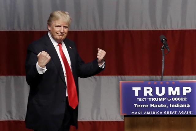 In file photo, Republican presidential candidate Donald Trump reacts to a song during a campaign rally at the Indiana Theater in Terre Haute. (AP) In file photo, Republican presidential candidate Donald Trump reacts to a song during a campaign rally at the Indiana Theater in Terre Haute. (AP)