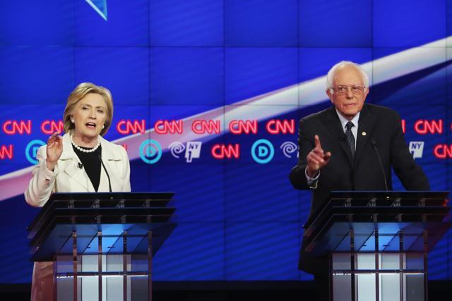 Democratic presidential candidates Hillary Clinton and senator Bernie Sanders debate during the CNN Democratic Presidential Primary Debate at the Duggal Greenhouse in New York City. (AFP File Photo) Democratic presidential candidates Hillary Clinton and senator Bernie Sanders debate during the CNN Democratic Presidential Primary Debate at the Duggal Greenhouse in New York City. (AFP File Photo)