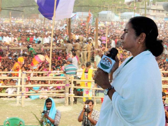 West Bengal chief minister and Trinamool Congress chief Mamata Banerjee during an election rally in support of party candidates in Coochbehar district of West Bengal on Tuesday.(PTI) West Bengal chief minister and Trinamool Congress chief Mamata Banerjee during an election rally in support of party candidates in Coochbehar district of West Bengal on Tuesday.(PTI)