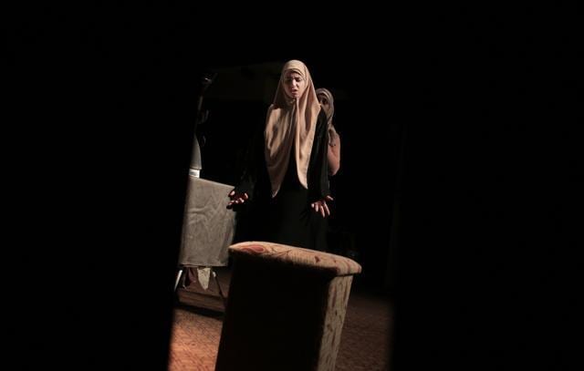 Palestinian actresses perform the play on the stage of a cultural centre in Gaza City. (AP) Palestinian actresses perform the play on the stage of a cultural centre in Gaza City. (AP)