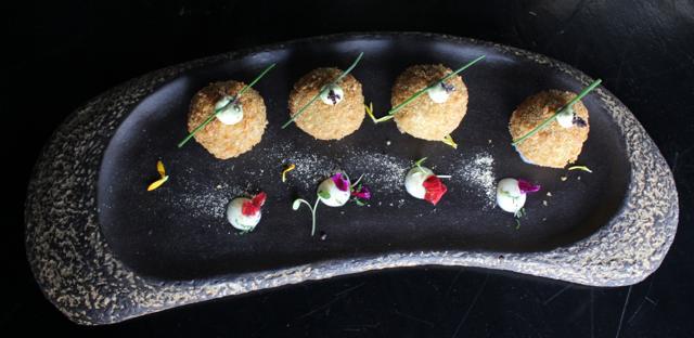 The mushroom soufflé nuggets, featuring hot fluid in a fragile solid casing, were deeply savoury and delicious. (Shakti Yadav/HT Photo)