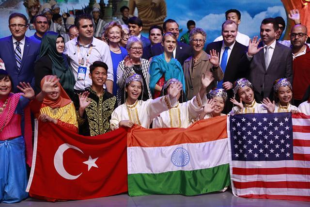 School students from all across the world perform together to spread the message of universal peace, harmony and human values.