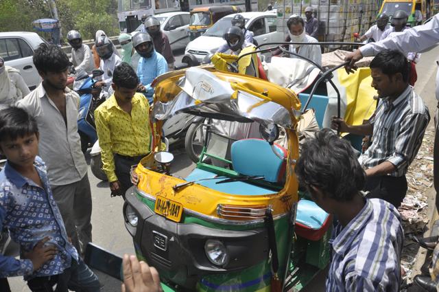 “My seven-seater auto was crushed under the iron pole. I got trapped inside the auto and suffered severe head injuries.” said injured auto driver Ajay Kumar. (Sakib Ali/HT Photo)