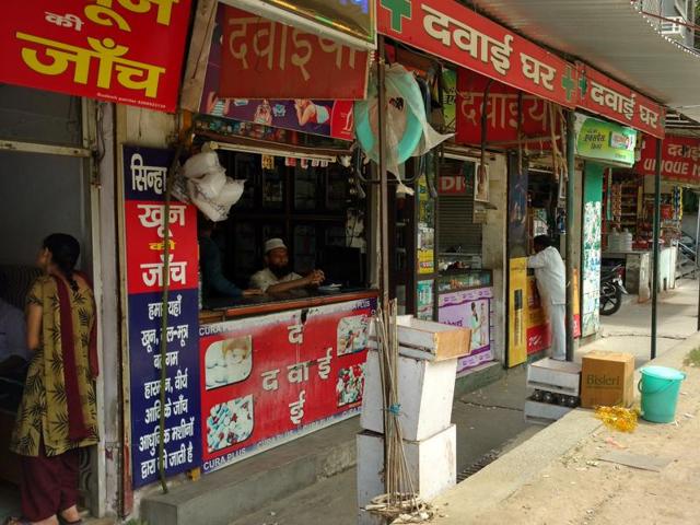 Private medical stores remain empty even during peak OPD hours.(Hindustan Times)