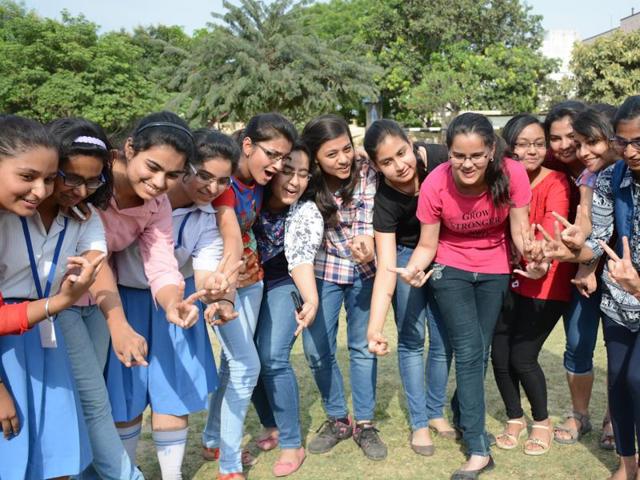 Students celebrate their success after declaration of ICSE and ISC results on Friday.(Sakib Ali /Hindustan Time)