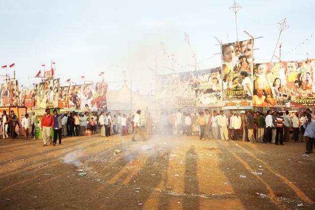 The spectacular fair converts the remote, sleepy village into a uniquely numinous space. While the tent cinemas transform a small patch of land amidst a clearing, fireworks announce the screenings. (AMIT MADHESHIYA) The spectacular fair converts the remote, sleepy village into a uniquely numinous space. While the tent cinemas transform a small patch of land amidst a clearing, fireworks announce the screenings. (AMIT MADHESHIYA)