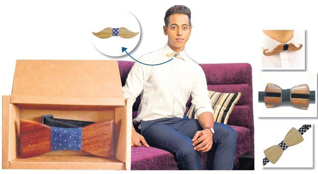 Wooden bow ties, some shaped like moustaches, are being worn by both sexes. (Indian Bow Tie Company, Wooden Bro at Shopclues)