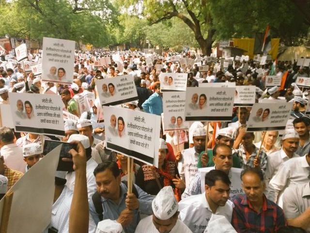 AAP workers protesting at Jantar Mantar. AAP workers protesting at Jantar Mantar.