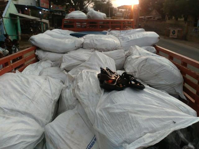 A truck load of chappals being seized for distribution to voters in Tirupparankundram. A truck load of chappals being seized for distribution to voters in Tirupparankundram.