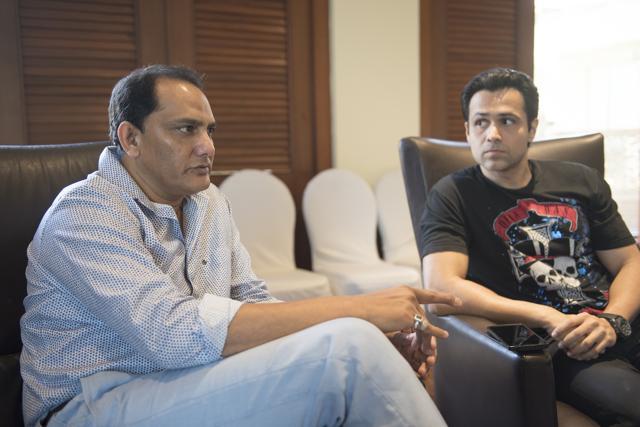 Actor Imran Hashmi and with cricketer Azharuddin in a Mumbai hotel. (Aalok Soni/HT Photo)