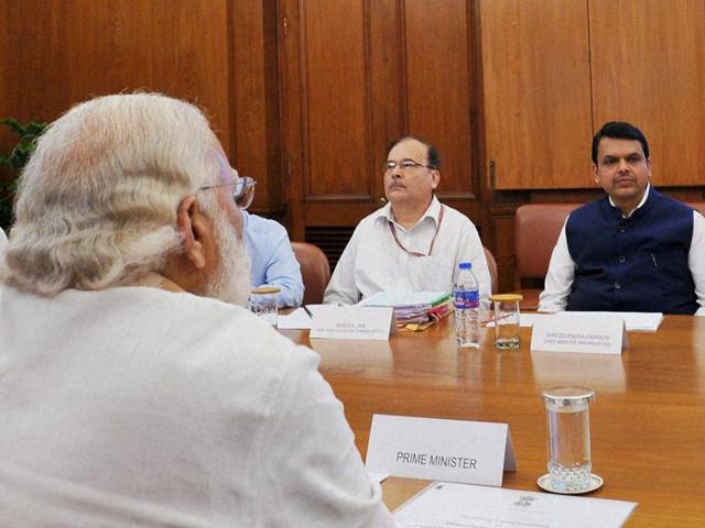 Prime Minister Narendra Modi discusses the drought in Maharashtra with a delegation from the state led by chief minister Devendra Fadnavis in New Delhi. (PTI Photo) Prime Minister Narendra Modi discusses the drought in Maharashtra with a delegation from the state led by chief minister Devendra Fadnavis in New Delhi. (PTI Photo)