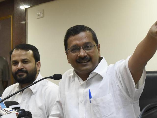New Delhi, India- May 6, 2016: Delhi Chief Minister Arvind Kejriwal with Cabinet minister for the vice- chairman of Delhi Dialogue Commission (DDC), Ashish Khetan, address a Press conference on the issue of creating Job and Industry in the capital, at Delhi secretariat, India, on Friday, May 6, 2016. ( Photo by Sonu Mehta/ Hindustan Times) (Hindustan Times Photo) New Delhi, India- May 6, 2016: Delhi Chief Minister Arvind Kejriwal with Cabinet minister for the vice- chairman of Delhi Dialogue Commission (DDC), Ashish Khetan, address a Press conference on the issue of creating Job and Industry in the capital, at Delhi secretariat, India, on Friday, May 6, 2016. ( Photo by Sonu Mehta/ Hindustan Times) (Hindustan Times Photo)