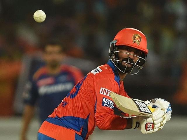 Karthik’s well-compiled fifty, which, supported by a cameo from Aaron Finch, ensured Gujarat Lions won the match with two overs to spare. (AFP) Karthik’s well-compiled fifty, which, supported by a cameo from Aaron Finch, ensured Gujarat Lions won the match with two overs to spare. (AFP)