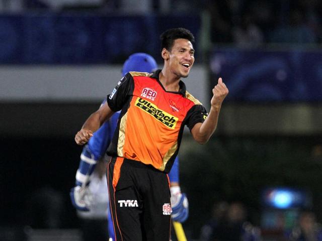 Mustafizur Rahman celebrates the wicket of Tim Southee.  (PTI) 