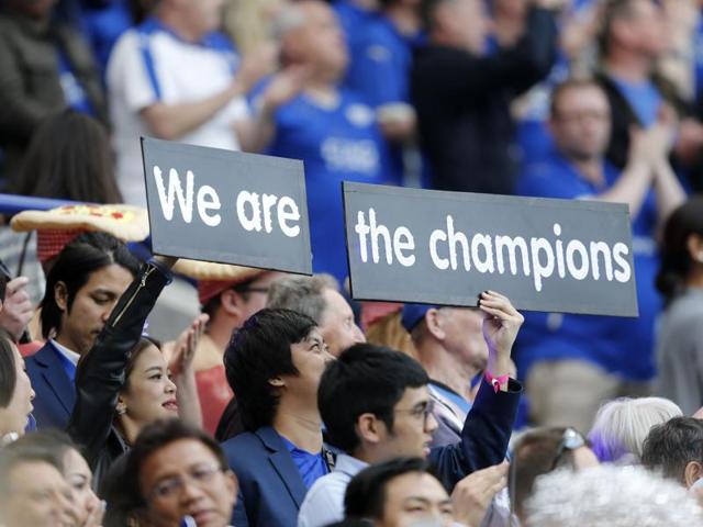 Fans celebrate Leicester City’s title triumph. (REUTERS) 