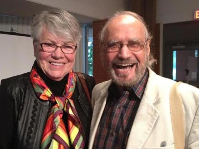 Canadian playwright Sharon Pollock (left) with Vancouver-based poet and translator of the book into Punjabi Ajmer Rode (right). (HT Photo) Canadian playwright Sharon Pollock (left) with Vancouver-based poet and translator of the book into Punjabi Ajmer Rode (right). (HT Photo)